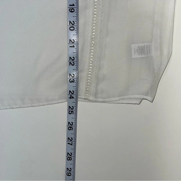 Express White High Neck Sheer Lattice Flutter Sleeve Blouse Large Women’s - Picture 8 of 11